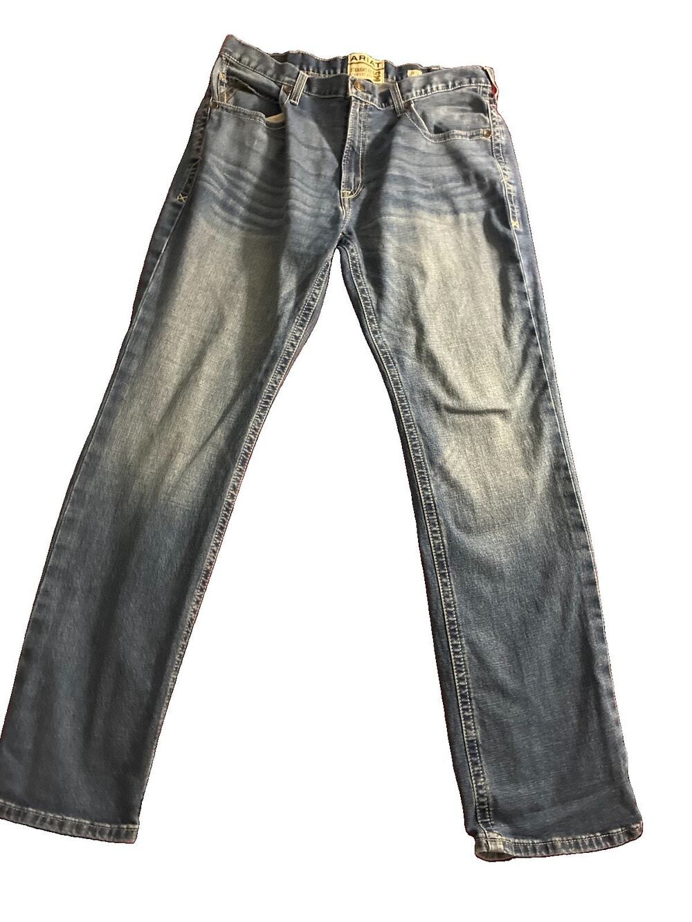 Ariat Mens Straight Fit Straight Leg Blue Medium Wash Denim Jeans 5-Pocket 38x36